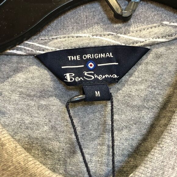 BEN SHERMAN - NWT - M Sz M - Wave Print Polo Shirt in Tonal Wave/Grey Heather - Picture 5 of 16